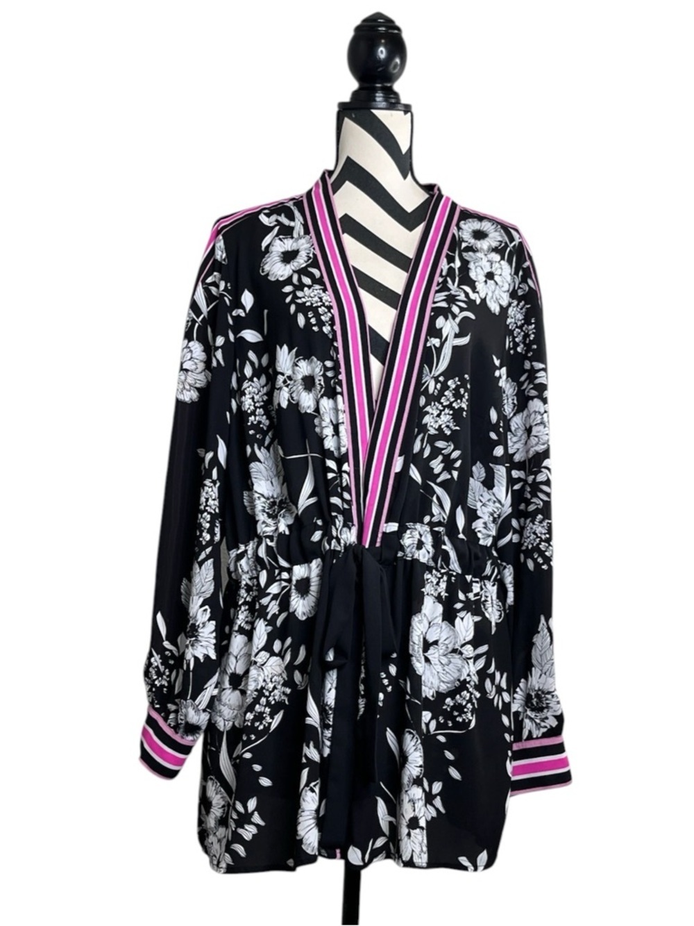 I.N.C Dark Floral Tie Front Sheer Kimono Lightweight Sz 2X Cardigan